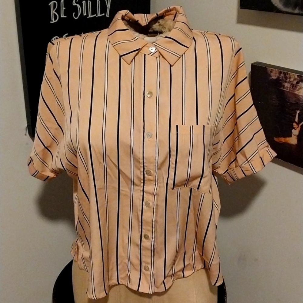 Forever 21 Peach Striped Button Down Shirt
